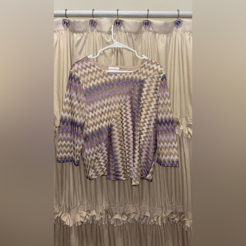 Alfred Dunner Purple and Tan Zigzag Top
